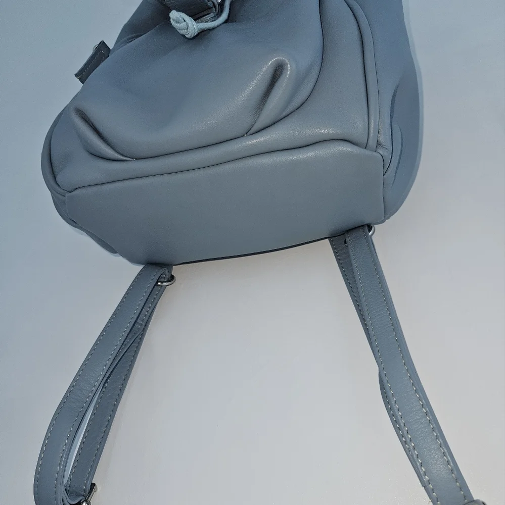 Gianvito Rossi Powder Blue Leather Backpack with Buckle Flap